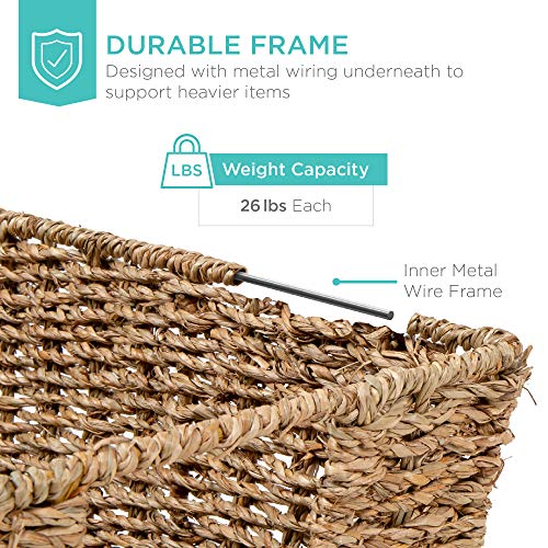 Best Choice Products Rustic Set Of 4 Multipurpose Stackable Seagrass Storage Basket, Handwoven Laundry Organizer Totes for...