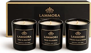 Lammora Aromatherapy Candle Gift Set – 3 Scented Candles (English Pear & Freesia, Sage & Sea Salt, Bluebell) – Natural Soy...