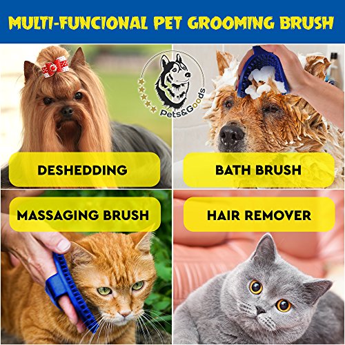 Pets&Goods Rubber Grooming Brush for Dogs & Cats - Gentle Deshedding Bath Brush for Short & Medium Hair - Soft Bristles, A...