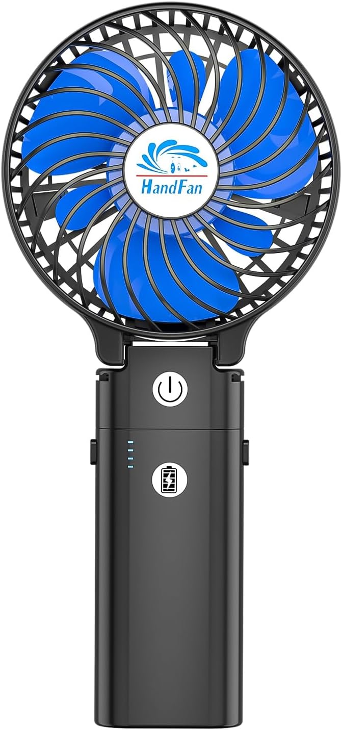 HandFan 5200mAh Portable Handheld Fan Rechargeable - 3 Speeds Foldable Personal Cooling, 2-IN-1 Hand Held Fan Battery Oper...
