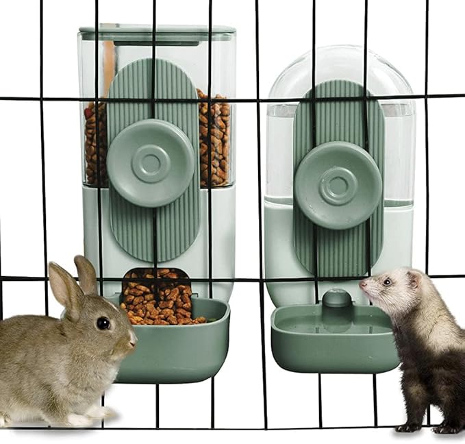 Lemtrflo Hanging Automatic Food and Water Dispenser, Gravity Rabbit Feeder Set, Cage Cat and Bunny Food Bowl (Cage Grid Sp...