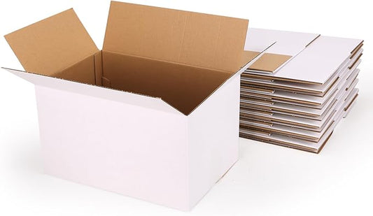 Hoikwo 15 Packs 12x8x7 Large Thin Shipping Boxes, White Big Corrugated Cardboard Box Set for Small Business for Packaging ...