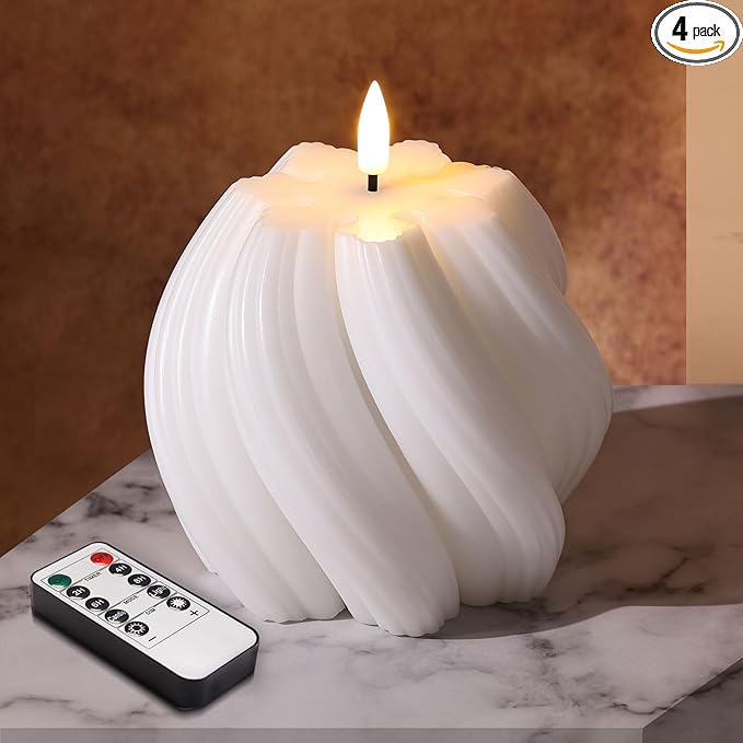 Girimax White Swirl Flameless Candles with Remote, Aesthetic Twirl LED Pillar Candle Housewarming Gift Home Shelf Decor 1 ...