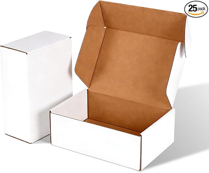 Ovlospa 9x6x3 inch Shipping Boxes 25 Pack, White Mailer Corrugated Cardboard Boxes Commerce Packaging Boxes for Storage Bo...