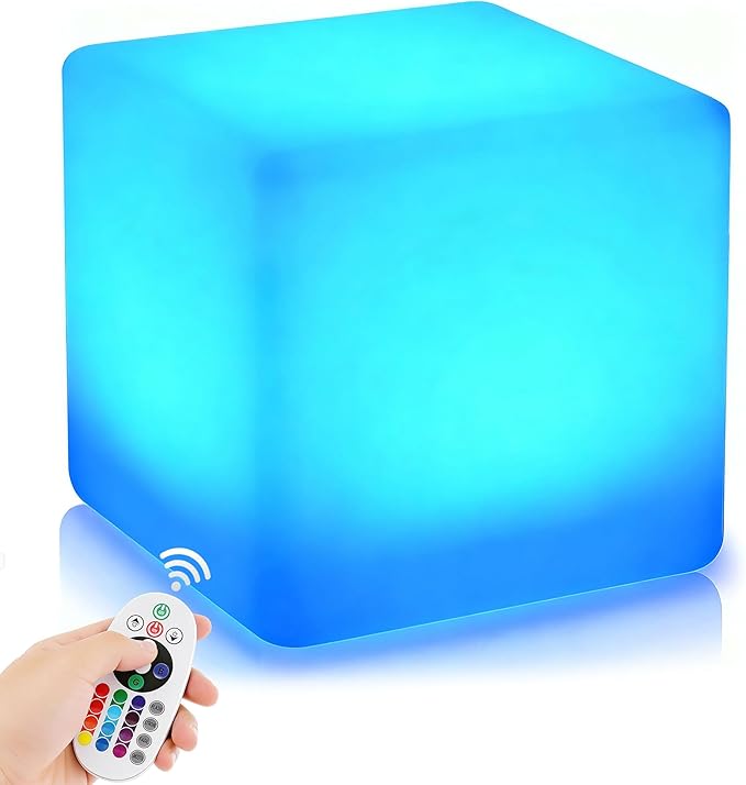 MIUWLXT 4-inch LED Cube Night Light, Rechargeable Color Changing Bedside Lamp with Remote, RGB + 6000K White Light, Portab...