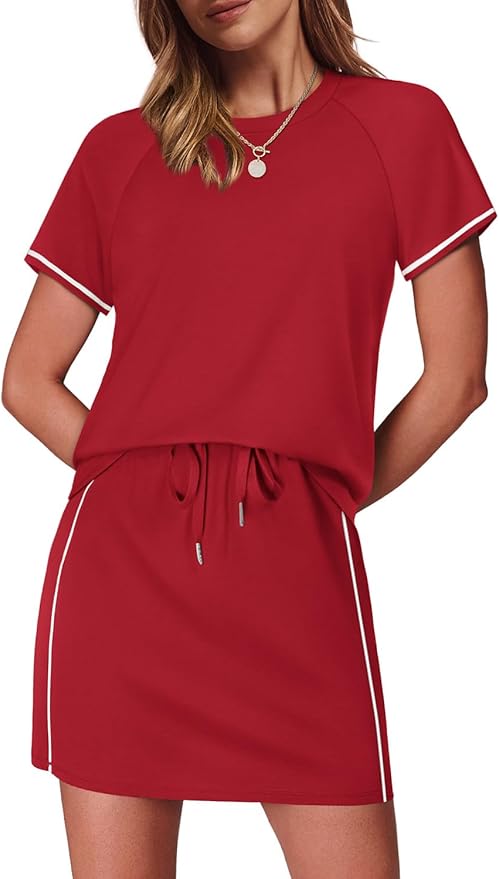 Sampeel 2 Piece Sets for Women Skirt Sets Summer Outfits Womens Clothing Set Travel Workout Skort Sets