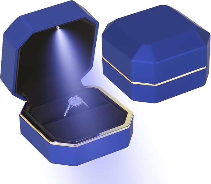 Luxury LED Jewelry Ring Box, Velvet Ring Gift Box Storage Case Organizer Holder for Proposal Engagement Wedding Anniversar...