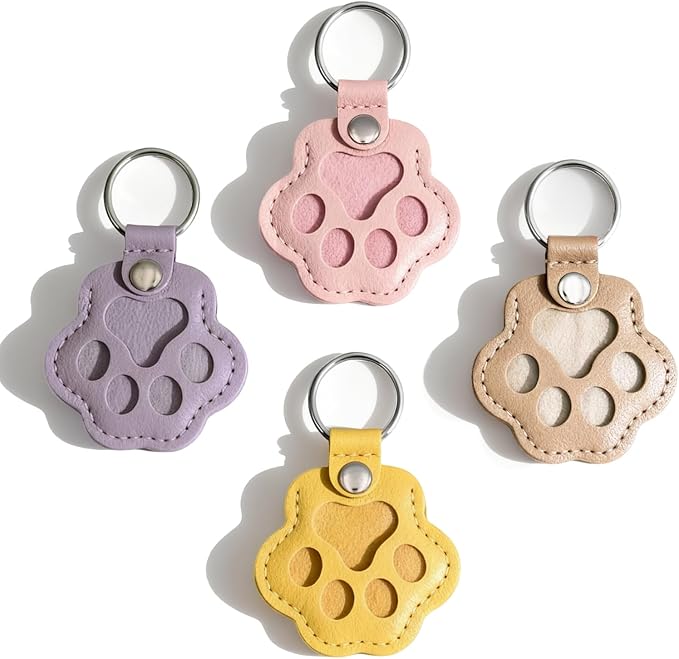 Evowatt 4pcs Pet Paw Shape Leather Keychains, Handmade Fur Keepsake for Cats and Dogs, Unique Pet Hair Memorial Key Rings,...