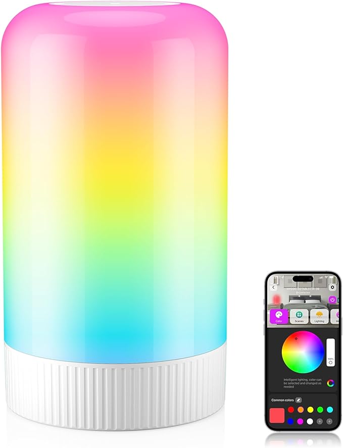 RGBICWW Smart Table Lamp, Touch Bedside Lamp with App Control, LED Desk Lamp with Music Sync, 30+ Scenes & 16M Colors, Col...