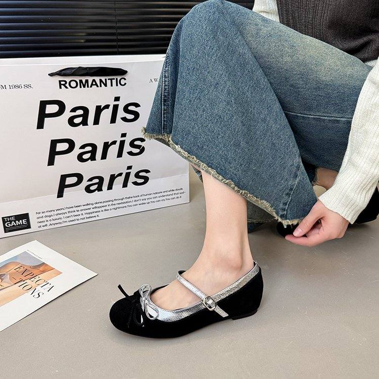 2026 New Women Korean Style Height Boost Bow Mary Janes, Trendy Retro Sexy Leopard Print One Strap Low Cut Shoes