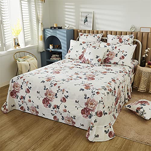 FADFAY Sheets Set Twin Shabby Beige Floral Bedding Elegant Peony Sheets Set Vintage Flower Bedding Collections Soft 100% E...