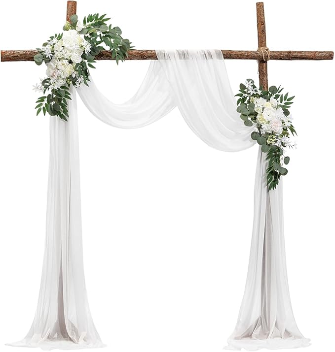 VEVOR Artificial Wedding Arch Flowers Kit, White Wedding Arch Flowers with Drapes Kit (Pack of 3) - 2 Pcs Floral Arrangeme...