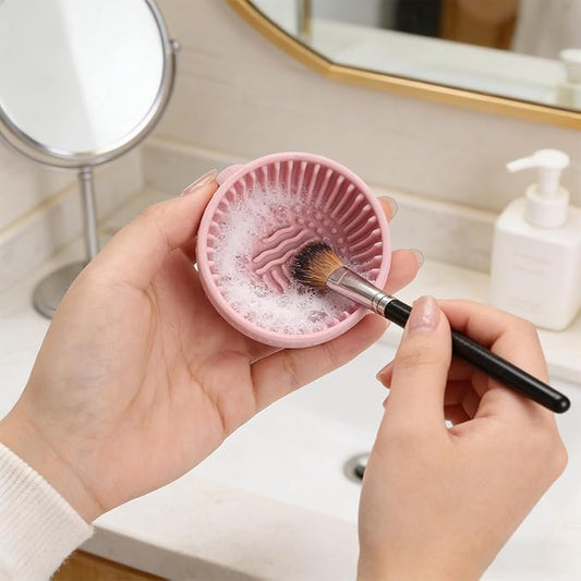 Silicone Makeup Brush Cleaner Bowl – Portable Cosmetic Brush Scrubber Mat & Washing Tool – Textured Cleaning Cup for Face...
