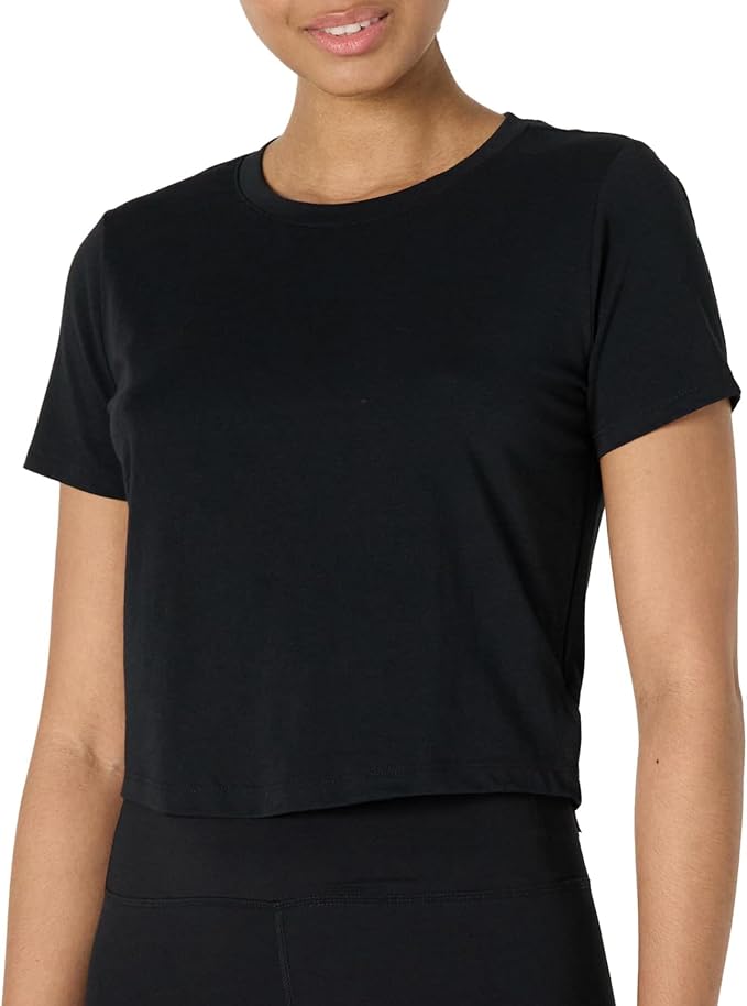 Amazon Essentials Women's Active Soft Cotton Crewneck Short Sleeve Yoga Workout Lightweight Cropped T-Shirt