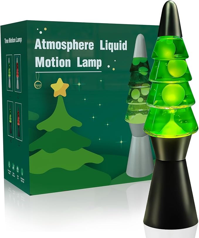 Liquid Motion Lamp Tree Mood Lighting Night Light Green Water & White Wax 13.5 Inch Relaxing Motion Lamp with Bulb for Kid...