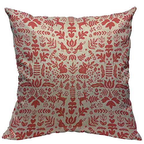 VERSUSWOLF Throw Pillow Covers Red Christmas Folk Damask White Nordic Cotton Linen Decorative Square Pillowcases Cushion C...