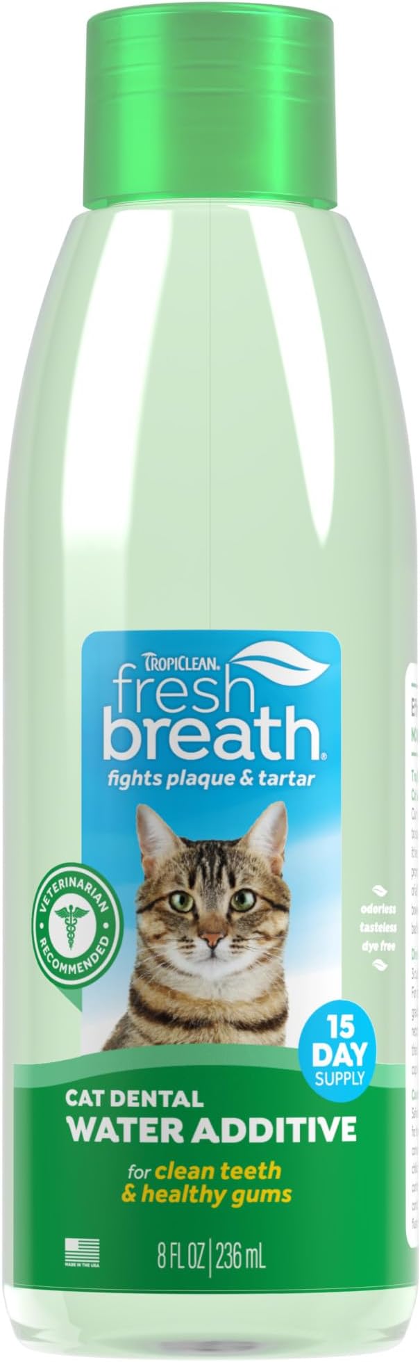 TropiClean Fresh Breath Oral Care Water Additive for Cats, 8oz - Dental Health Solution - Cat Breath Freshener - Plaque & ...