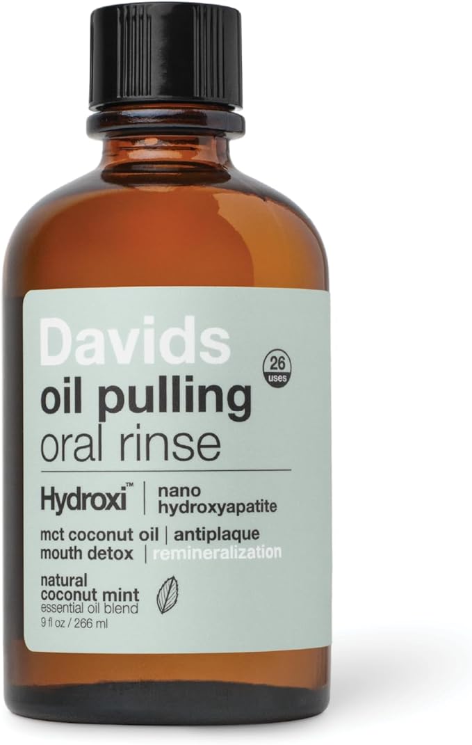 Davids Nano Hydroxyapatite Oil Pulling Oral Rinse Mouthwash, 100% MCT Coconut Oil, Promotes Teeth and Gum Health, Natural ...