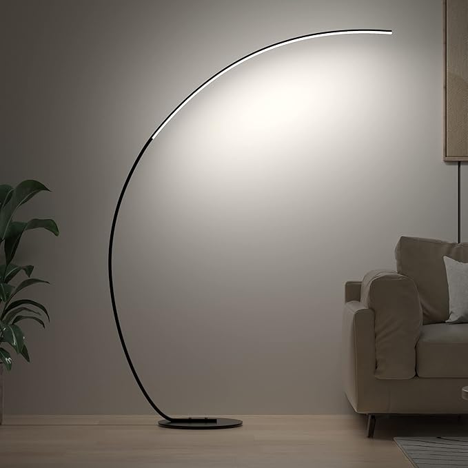 E.P. Light RGBW Modern 69.99 inch Arched Standing Reading Floor Lamp with Remote - Dimmable Black Led Color Changing Curve...