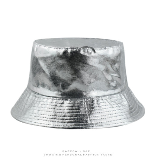 Summer Best-selling Laser-embossed Sequin Boater Hat, PU Bucket Hat, Fashionable Trend Street Hat, Outdoor Sun Protection Double-sided Sunshade Hat