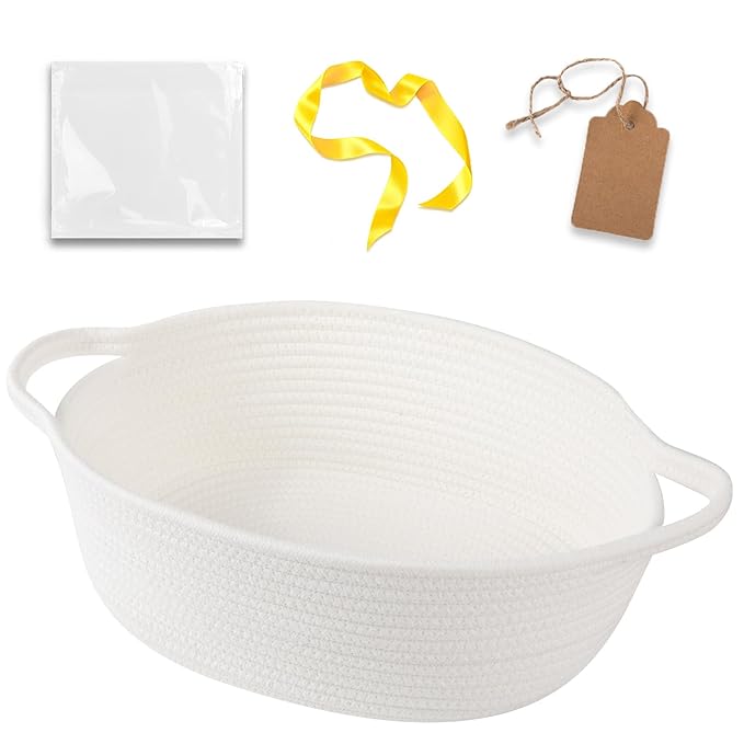OIAHOMY Small Woven Basket with Gift Bags, Ribbons & DIY Label Card, Baskets for Gifts Empty, Small Rope Basket 12 * 8 * 5...
