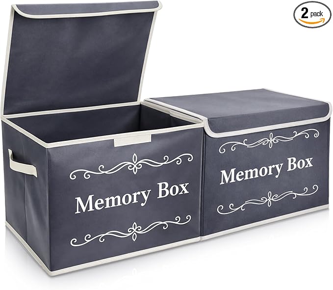 LemonRoad 2Pcs Memory Box Keepsakes for Kid Memory Decorative Storage Box Bin with Lid for Baby Wedding Travel Birthday An...