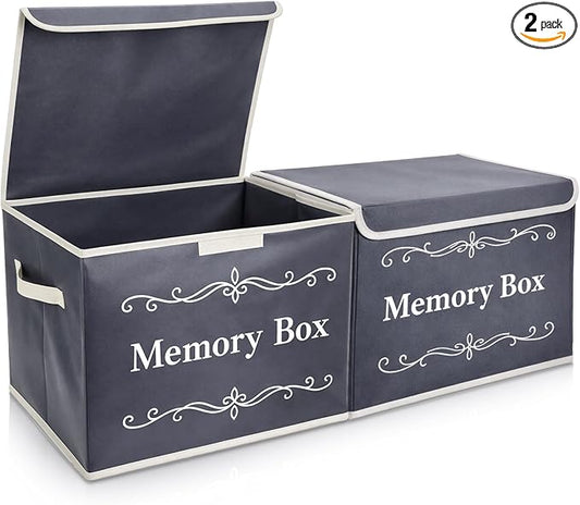LemonRoad 2Pcs Memory Box Keepsakes for Kid Memory Decorative Storage Box Bin with Lid for Baby Wedding Travel Birthday An...