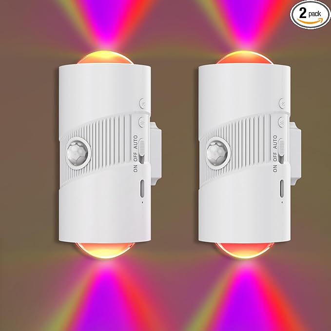 Rechargeable RGB Motion Sensor Night Light, Color Changing LED Night Light with Stick-on Magnet, 4-Level Adjustable Bright...