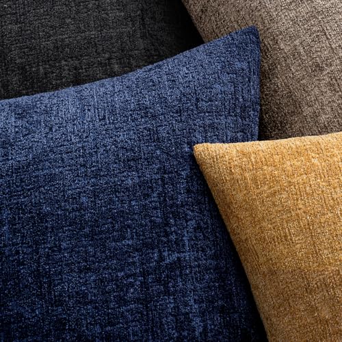 MIULEE Decorative Throw Pillow Covers 18x18 Pack of 2 Navy Blue Couch Pillow Covers Soft Cozy Textured Chenille Pillowcase...