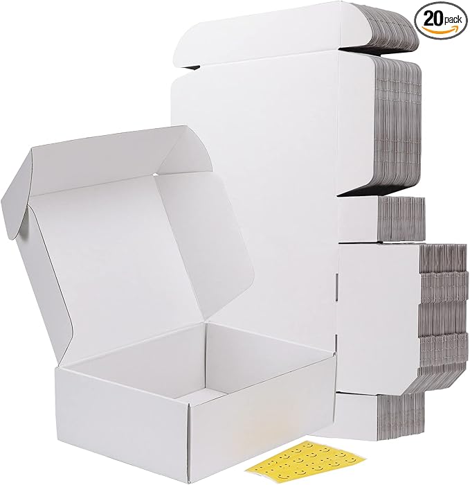 RLAVBL 12x9x4 Inches Shipping Boxes Set of 20, White Corrugated Cardboard Box, Mailer Boxes for Small Business