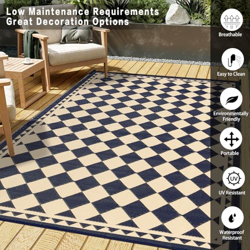 HUGEAR Outdoor Rug for Patios Clearance,Waterproof Mat,Large Outside Carpet,Reversible Plastic Straw Camping Rugs,Rv,Porc...