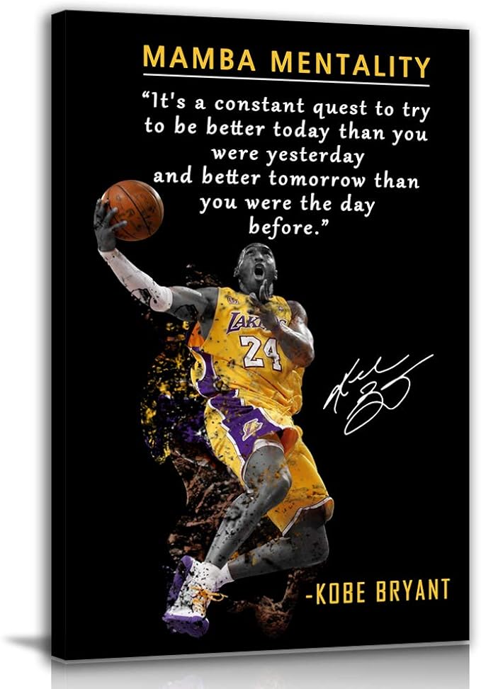 Kobe Bryant Inspirational Poster Canvas Wall Art • Mamba Mentality Quote Canvas Wall Art • Basketball Player Sports Home D...