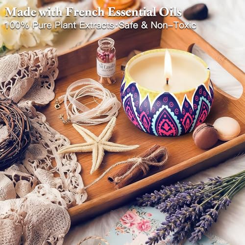 Scented Candle Gift Set - 4 Pack Long-Lasting Scented Soy Wax Candles with Fig, Lemon, Spring & Lavender, Aromatherapy Can...