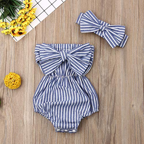 Newborn Baby Girls Romper Jumpsuit Infant Girl Summer Bodysuits Ribbed Short Sleeve One-Piece Headband