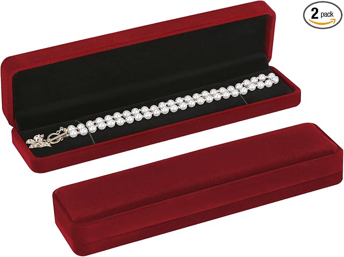 LETURE 2 Pieces Long Velvet Chain Necklace Gift Box Set, Bracelet Storage Case, Jewellry Display Box for Wedding, Engageme...