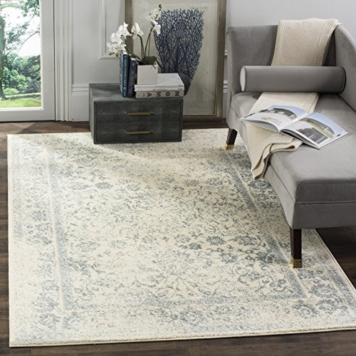 SAFAVIEH Area Rug 6x8 - Adirondack Collection - Ivory & Slate, Distressed Vintage Floral Design, Non-Shedding & Easy to Cl...
