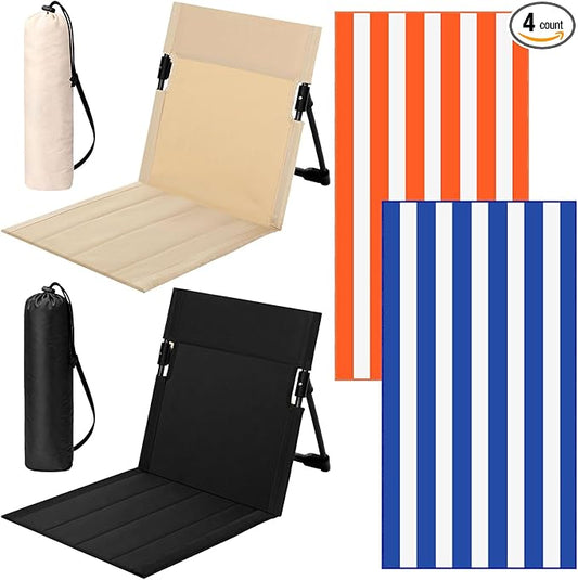Yalikop 4 Pcs Foldable Seat for Poolside Chairs with Bag Portable Outdoor Beach Chairs with 30" x 60" Stripe Pool Beach To...