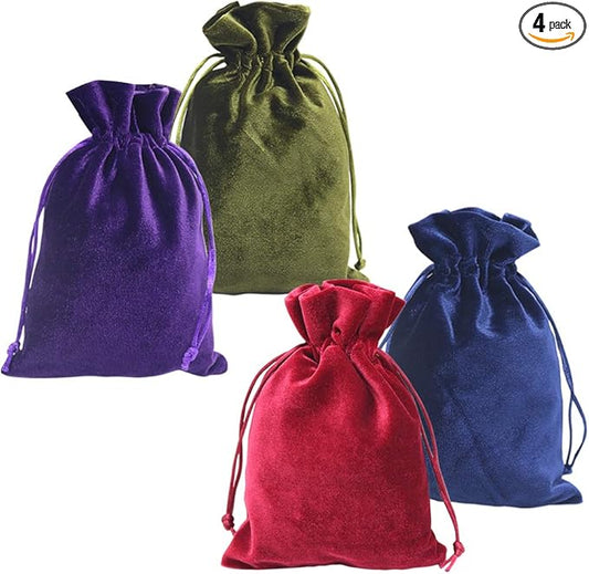 HRX Package Soft Velvet Gift Bags, 5.1x7.8 inch Velvet Drawstring Pouches for Tarot Rune Jewelry Crystal 4 Pack