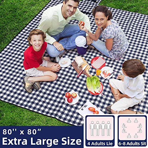 ZAZE Picnic Blankets Machine Washable, 80''x80'' Extra Large Waterproof Sandproof Foldable Compact Beach Blanket, Oversize...