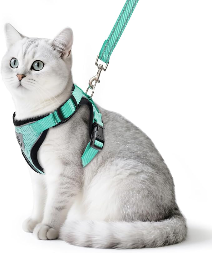 PUPTECK Cat Harness and Leash Set Escape Proof Reflective Cat Walking Harness Adjustable Soft Breathable Mesh Vest for Sma...