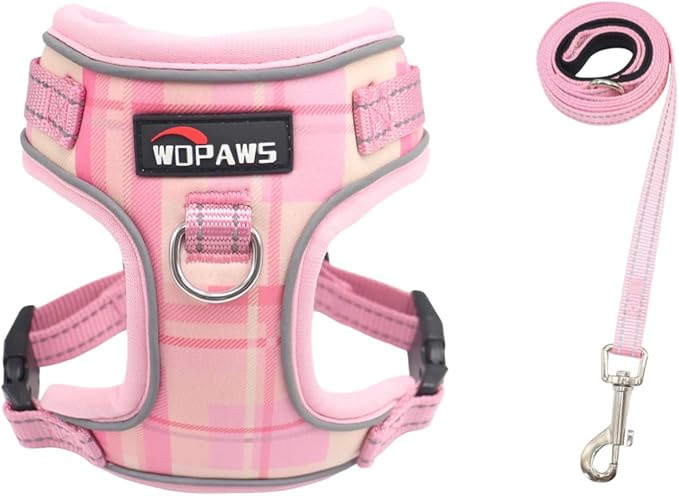 WDPAWS No Pull Dog Harness and Leash Set-Reflective Plaid Design, Adjustable & Comfortable with Front D Ring for Small Med...