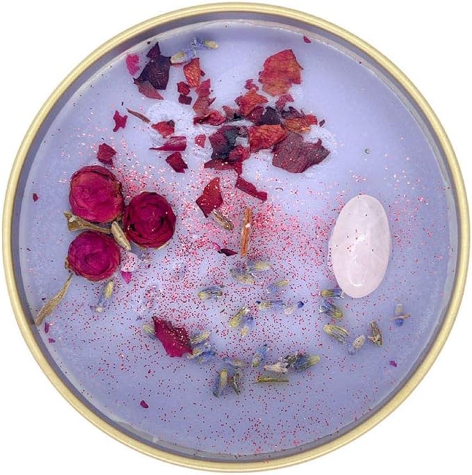 Fifi Peony's Gemstone Candles - Infused with Healing Rose Quartz Crystals and Hand Placed Dried Flowers. Scented with Soot...