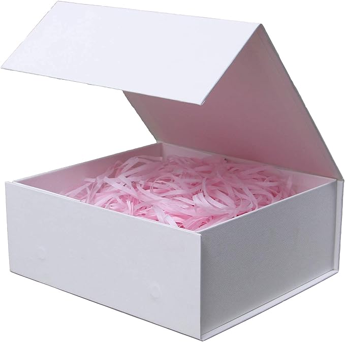 Rsgift White Gift Box with Lids,9.7x7.2x3.3 Inch Gift Boxes for Presents,Magnetic Closure boxes for Wedding,Birthday,Gradu...