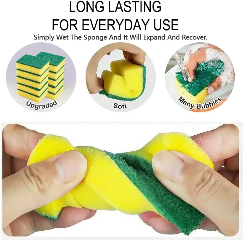 15 Pack Kitchen Cleaning Sponges, Dual Side Cleaning Dish Sponges Cleaning Supplies for Home and Kitchen, Anti-Scratch Scr...