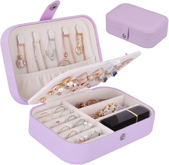 jiemei Jewelry Box, Travel Jewelry Organizer Cases with Doubel Layer for Women’s Necklace Earrings Rings and Travel Access...