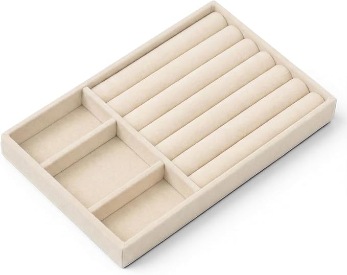 Bruislard Jewelry Box Insert Organizer for Drawer, Stackable Trays Velvet Jewelry Drawer Inserts, Ring Earring Stud Neckla...