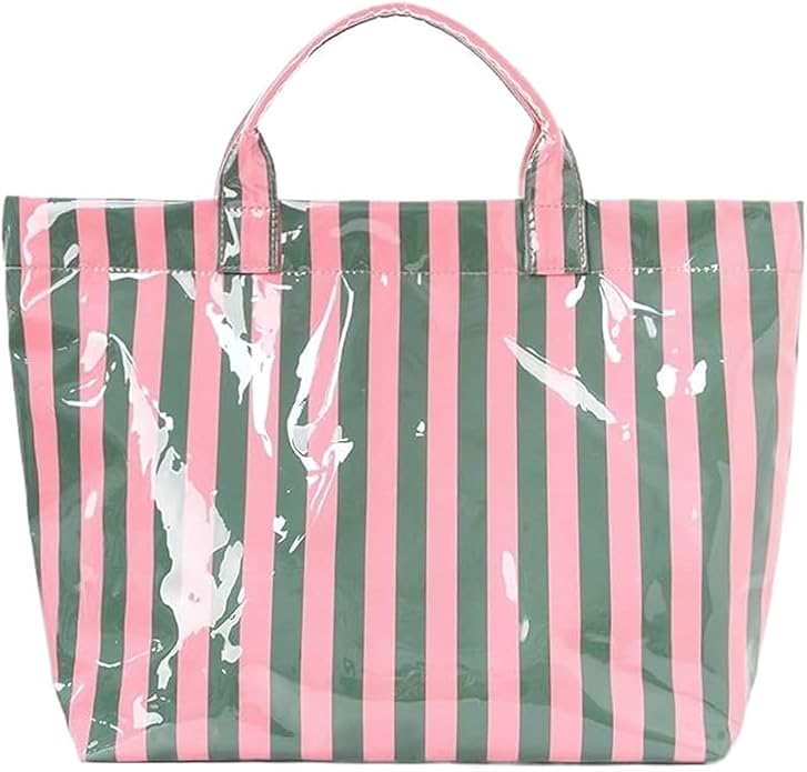 Tote Bag for Women Large Striped PVC Tote Bag Plastic Handbag Tote Bag for Work Travel