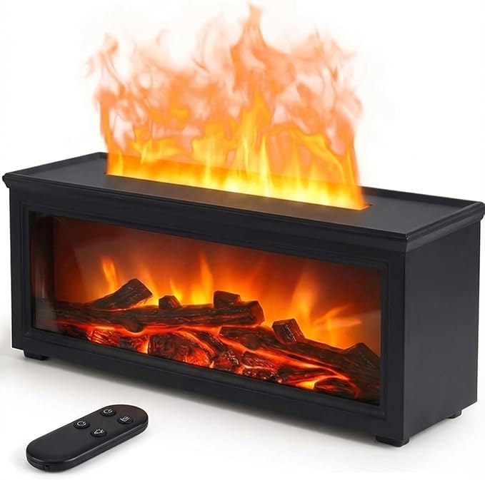 Essential Oil Diffuser, 7-Color Fireplace Fire Flame Aromatherapy Humidifier, 280ml Ultrasonic Aroma Diffuser Cozy Gift wi...