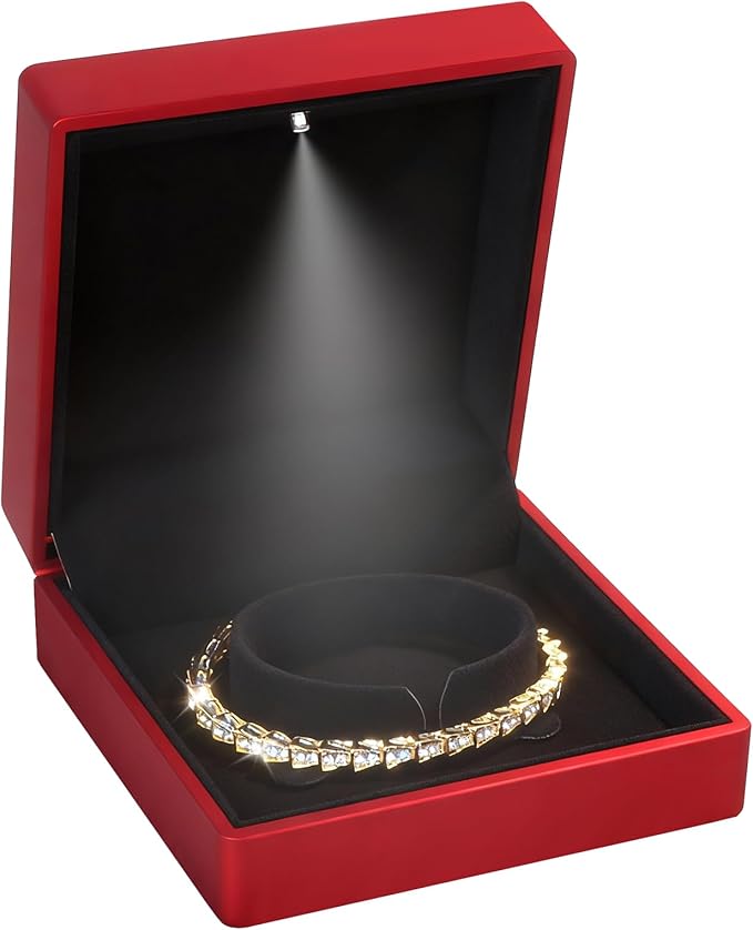 Hatori Luxury Bracelet Box, Velvet Jewelry Bangle Box Storage Case Organizer Holder with LED Light for Wedding, Engagemen...