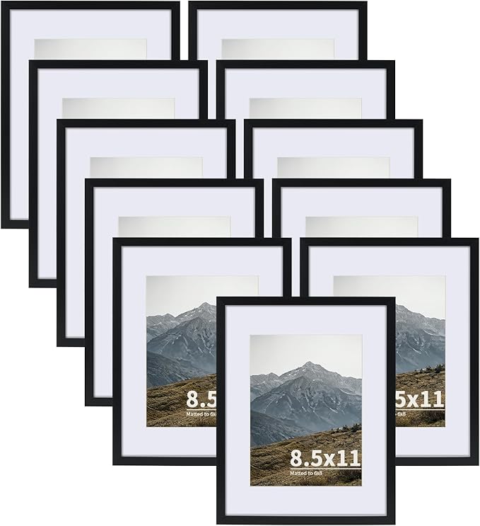 Rempry 8.5X11 Certificate Picture Frames Set of 11, Black 8.5x11 Photo Frames without Mat or Displays 6X8 Picture with Ma...